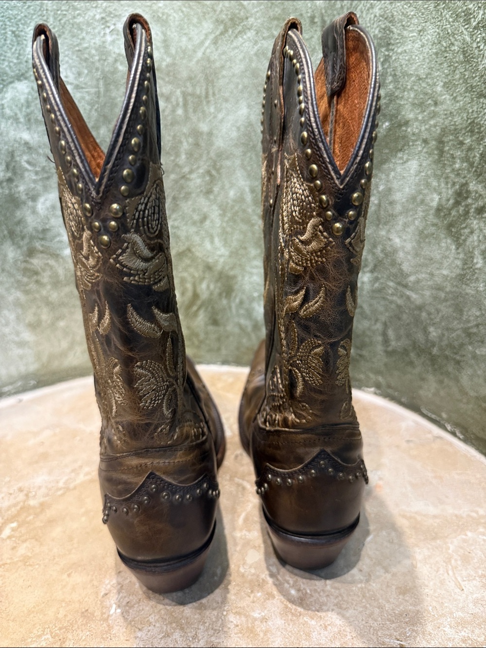 LUCCHESE WOMEN”S Western Embroidered Floral Leather Cowboy Boots - Brown SZ 8. - Picture 5 of 11